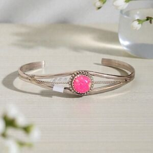 NAVAJO PINK OPAL CUFF BRACELET 925 STERLING SILVER SIGNED